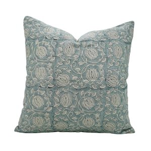 Block print cushion cover, boho pillow, handmade Pure linen fabric cushion, decorative Indian fabric couch pillowcase - 6 KAMAL