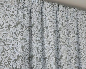 Boho Hand Block Printed Linen Curtain Panel, Floral Colored Linen Drapery, Ring Top Window Panel, Floral Block Print Curtains - FAB - KUDRAT