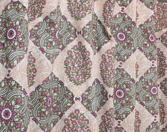 Bohemian Hand Block Print Linen Curtain Panel, Floral Colored Linen Drapes, Ring Top Window Curtain, Block Print Drapery-FAB-Phool Jaal