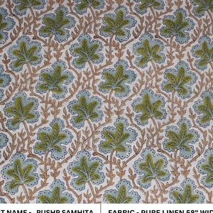 Pure Linen 58" Wide, Block print fabric, Pure Linen Fabric, printed curtains, Indian fabric, Linen Fabric - PUSHP SAMHITA