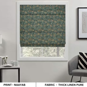 Linen Block Print Roman Shade, Window Treatment, Shade and Blind, Fabric Floral Print Curtain For Window - NAAYAB
