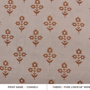 Linen for bedding, pure linen 58" wide fabric. natural pure fabric, hand block print pillows and cushions - CHAMELI