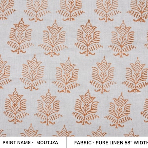Block Print Handloom Pure Linen 58" Wide indian Fabric, Upholstery, Pillow Cover, Curtains, fabric by yards - Moutjza