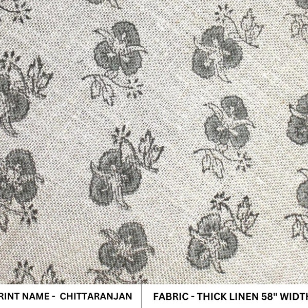 Block Print, Thick Linen 58" Wide, Handmade Pillow Cover, Indian Cushion Cover, Table Cloth, Windowpane - CHITTARANJAN