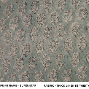 Green flower thick linen 58" wide, block print Indian fabric and curtain, pillow cover, Most Popular Print SUPER STAR