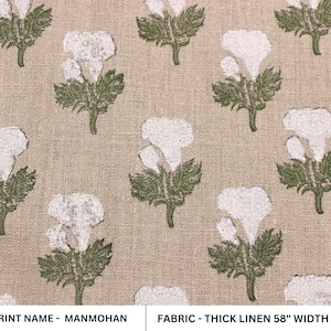 Thick Linen 58" Wide,  Block Print Fabric, Indian Fabric, Linen Block Print, Linen Running Fabric - MANMOHAN
