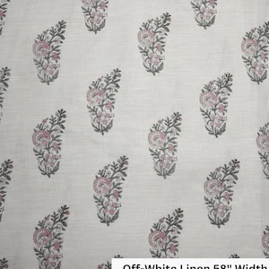 VALENTINE FLOWER, Luxury Linen Premium Fabrics, block print, Indian Upholstery Fabric, Blocked Printed, Off-White Linen