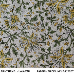 Thick Linen 58" Wide, Block Print fabric, Upholstery Linen, Indian Fabric, cushion cover, sofa chair cover - JHALAWAR