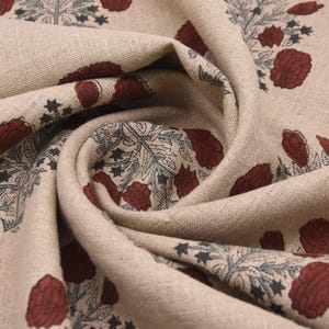 58" Wide Thick Linen Fabric | Red Hand Block Print Textile | Outdoor Pillow Covers, Curtains, Table Covers & Home Decor Material - SWADESH image 2
