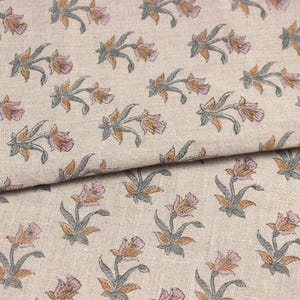 Rustic pure  linen fabric, Indian floral block print for curtains and couches, Heavyweight linen fabric, Indian floral print for rustic chair and table linens, Hand block printed floral pure linen for elegant napkins and farmhouse sofas.