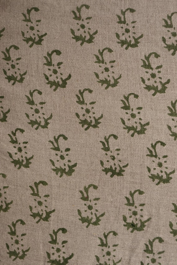Thick linen 58" wide, floral print cushion cover, fabric by yard, table cloth, Indian fabric, Wall hanging, Upholstery fabric, PATJHAD GREEN