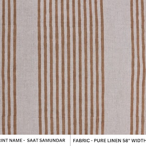 天然ピュアリネン 58インチ幅 ブロックプリント生地、室内装飾用、モダンファブリック、1ヤードあたりの手織りリネン、枕カバー - SAAT SAMUNDAR