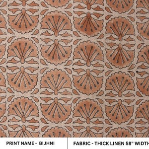 Linen Block Print Fabric 58 Inch Width Heavy Weight Linen Natural Base Color Curtains and Drapes Upholstery Handmade Art Pillow Covers Tablecloths and Runners Bedding Tote Bag Lampshades Napkins by Fabritual