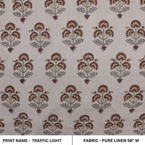 Block print pure linen 58" wide, fabric for window curtains, linen fabric, pillowcase, floral cushion covers - TRAFFIC LIGHT
