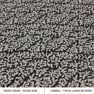 NIDHI VAN - Bedruckter schwarzer Stoff Block Print Leinen, indischer Stoff, Stoff durch die Yards