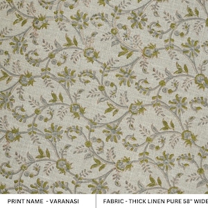 Dikke linnen stof met handblokprint, handgemaakte meubelstof met bloemen voor raambekleding en bankhoes, linnen kussensloop - VARANASI