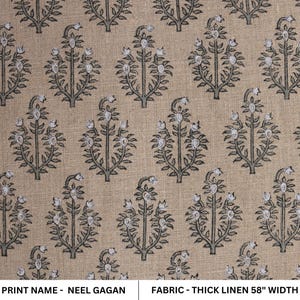 Block print linen fabric by yard, white and grey linen fabric for upholstery, heavy linen, throw pillow, home decor - NEEL GAGAN