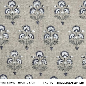 Thick Linen 58&quot; Wide, Block Print Upholstery Fabric, Indian Block Print, Linen fabric, Natural Linen - TRAFFIC LIGHT