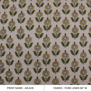 Linen Block Print Fabric 58 Inch Width Medium Weight Linen Natural Base With Unique  Color Curtains and Drapes Upholstery Pillow Covers Tablecloths and Runners Bedding Tote Bag Lampshades Napkins by Fabritual