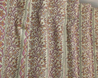 Hand Block Printed Linen Room Curtains, Blackout Drapes Ring Top Floral Style Traditional Hand Block Print Curtains-FAB-SAKHI BEL