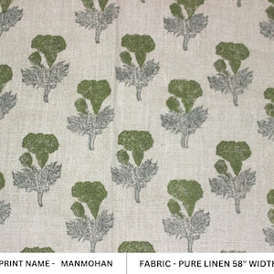 Pure Linen 58" Wide, Indian fabric, Handmade Block Print Fabric, natural Linen by yard, luxury fabric Linen - MANMOHAN