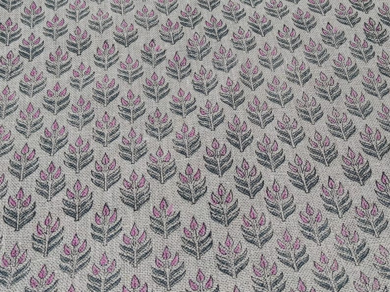 Linen Block Print Fabric 58 Inch Width Heavy Linen Natural Base Color Handmade Print To Make Curtains and Drapes Upholstery Pillow Covers Tablecloths and Runners Bedding Tote Bag by Fabritual