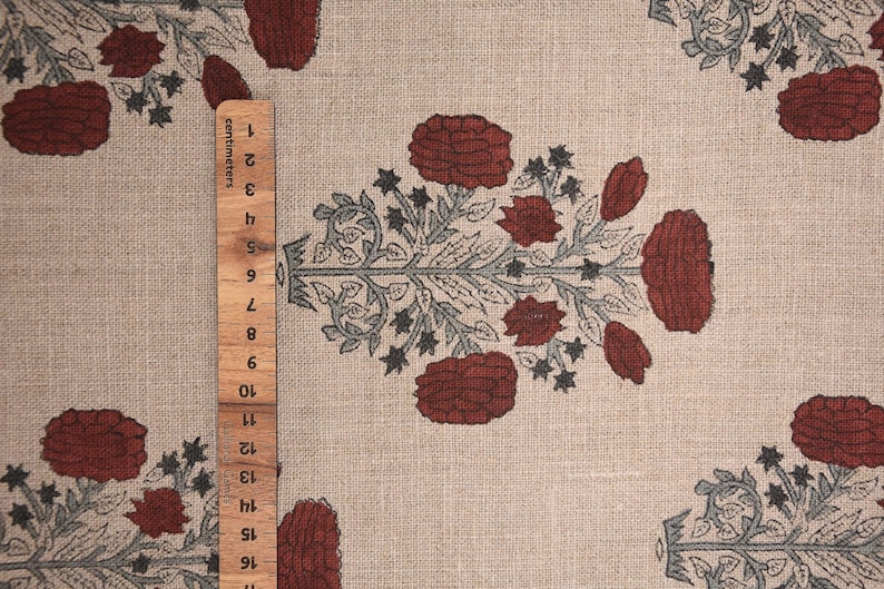 58" Wide Thick Linen Fabric | Red Hand Block Print Textile | Outdoor Pillow Covers, Curtains, Table Covers & Home Decor Material - SWADESH image 7