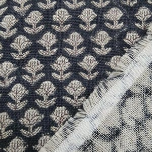 Linen Block Print Fabric 58 Inch Width Heavy Weight Linen Natural Base Color  Upholstery Handmade Art Pillow Covers Tablecloths and Runners Bedding Tote Bag Lampshades Napkins by Fabritual