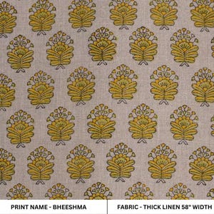Thick Linen 58" Wide Indian hand block Floral print, fabric by the yard, Hand made upholstery sofa cover - BHEESHMA