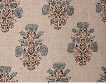 58" Wide Thick Linen Fabric | Indian Hand Block Floral Print Textile | Upholstery, Sofa Covers, Window & Home Decor Material - SWADESH