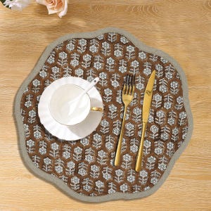 Handblocked Floral Placemats,  Cotton Placemats, Napkin and Placemat Set, Fabric Placemats, Smaller Placemats - Tulsi Buti