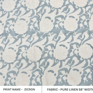 Pure Linen 58" Wide, Block Print, upholstery, Modern fabric, Linen by yard, Handloom Linen, Fabric and Notions- Zircon