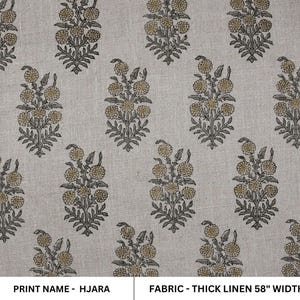 Block Print Thick Linen 58" Wide Floral Fabric Indian Cushion Cover Farmhouse Mustard Fabric Throw Pillow - HJARA