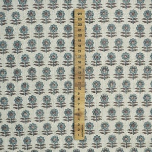 Teal blue with brown floral block print hand block print fabric, Indian block print, fabric for curtain, tablecloth, viscose linen - ANAMIKA image 7