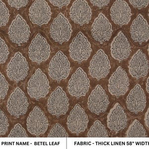Handblockdruck, dickes Leinen 150 cm breit, indischer Stoff, Blumendruck, Leinenstoff Schüttgut, Kissenbezug - BETEL BLATT