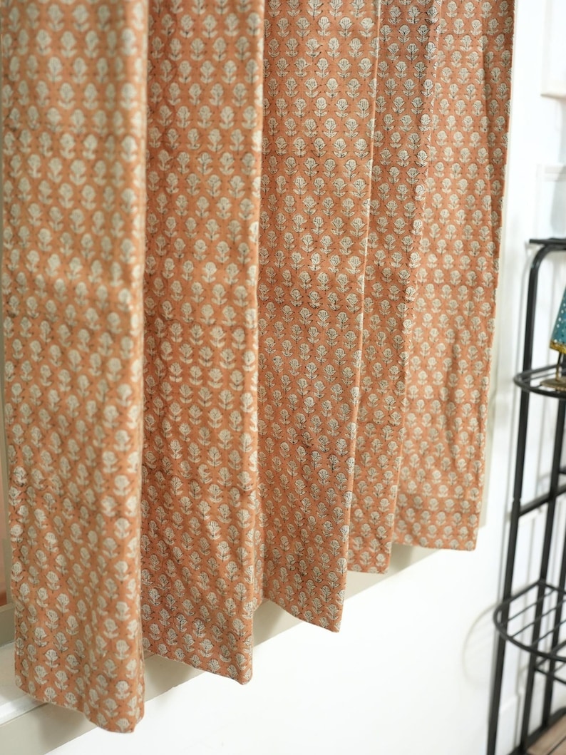 Pattern Block Curtain Window Pinch Pleat Panels | Linen Block Print Door Curtains | TARANGINI ...