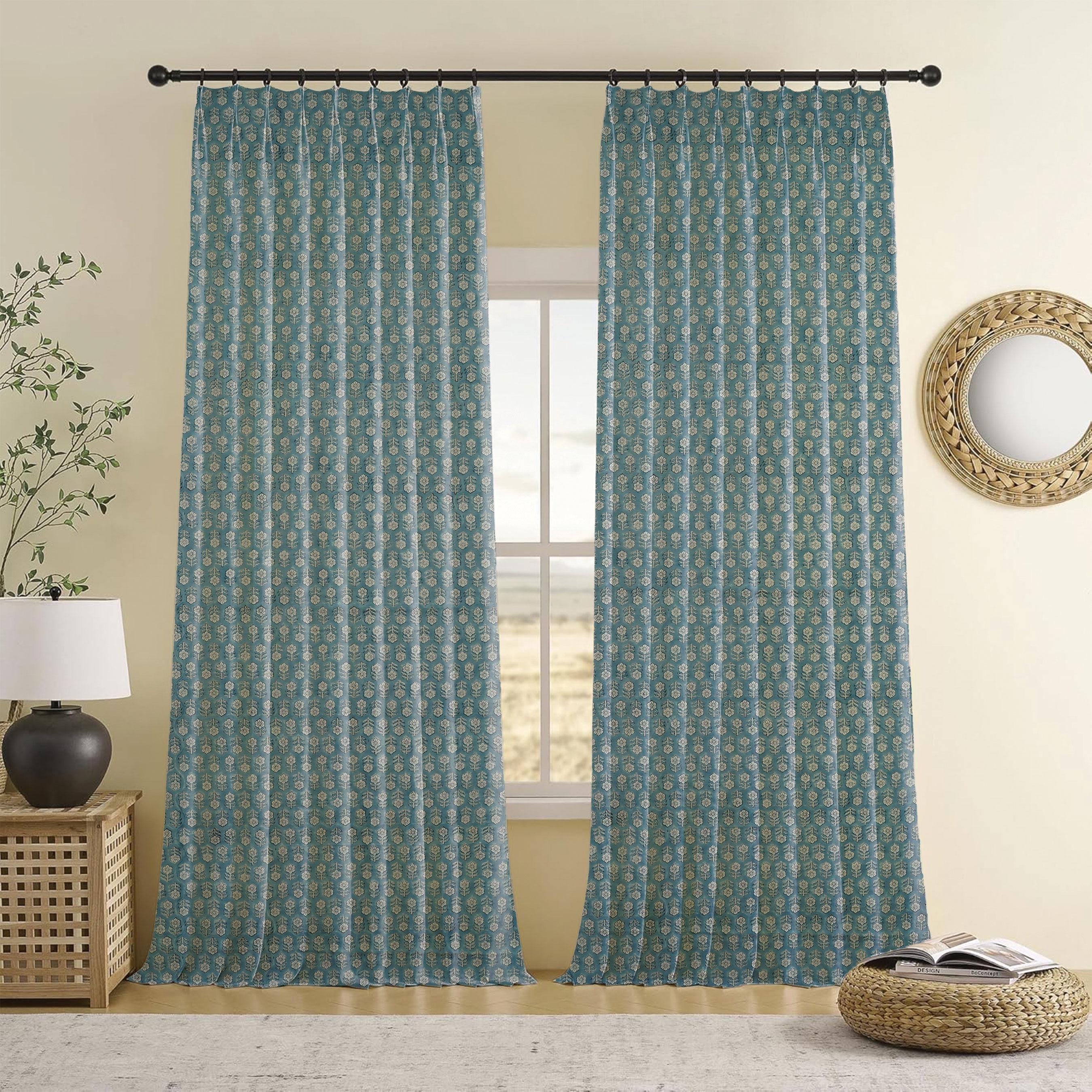 Pleated Curtain Panel Hand Block Print Linen Curtain Custom Made ...