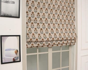 Floral Roman Shade | Pure Linen Fabric for Farmhouse Blackout Curtains | RISHI