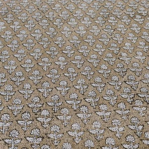 Linen Block Print Fabric 58 Inch Width Heavy Weight Linen Natural Base Color Curtains and Drapes Upholstery Handmade Art Pillow Covers Tablecloths and Runners Bedding Tote Bag Napkins by Fabritual