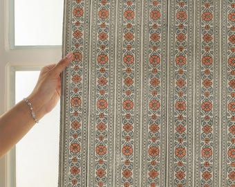 Linen Blend Natural Window Drapery Block Print Curtain Panel Custom Curtain Header And Size Panel Printed Linen Fabric - FAB - FLORAL BAGH