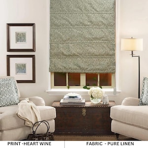 Customize Roman Shades, Window Valance, Botanical Bohemian, pure linen fabric, Handmade art - HEART VINE
