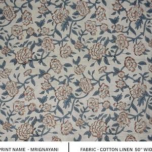 Block print curtains, pure linen 58&quot; wide, farmhouse decorative pillows and cushions, linen napkins, floral boho linen fabric - MRIGNAYANI