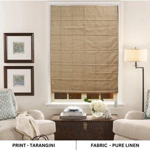 Custom Roman shade Pure linen hand block printed Floral Roman blind fabric Window shades  Blackout and  White Plain Lining - TARANGINI