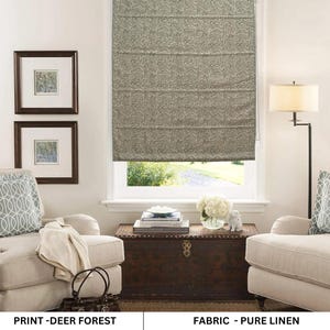 Roman shade Pure linen Custom fabric classic roman shade, linen roman shade, washable window roman shade -DEER FOREST