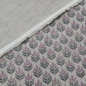 Linen Block Print Fabric 58 Inch Width Heavy Linen Natural Base Color Handmade Print To Make Curtains and Drapes Upholstery Pillow Covers Tablecloths and Runners Bedding Tote Bag by Fabritual