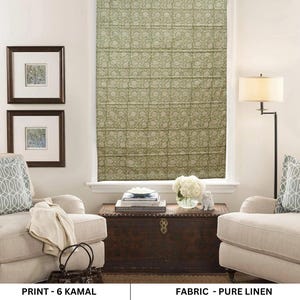 Window Block Print Curtain, Blackout, Decorative Floral Blinds, Handmade Roman Shade, Linen Floral Shade - 6 KAMAL