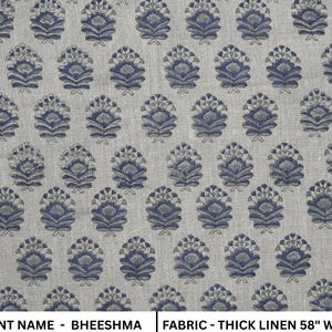 BHEESHMA || Linen Indian Block Print Fabric, By The Yard Length-58"Wide, Pillow Cover Cases, Heavy Linen Upholstery