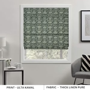 Blackout Linen Roman Shade, Floral Block Print Blinds For Window, Fabric Shade, Curtain For Covering Window - ULTA KAMAL