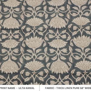 Printed Fabric For Window Curtains Lampshade Pillow Covers And Napkins Thick Linen Pure 58" Wide Indian Handmade Art - ULTA KAMAL