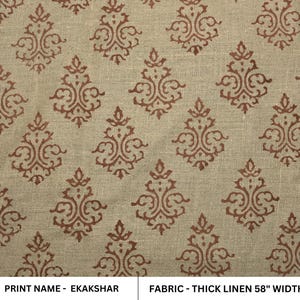 Indian Block Print, Thick Linen 58&quot; Wide, Pillow Cover, Upholstery Linen, Cushion Cover, Decorative Pillow - EKAKSHAR